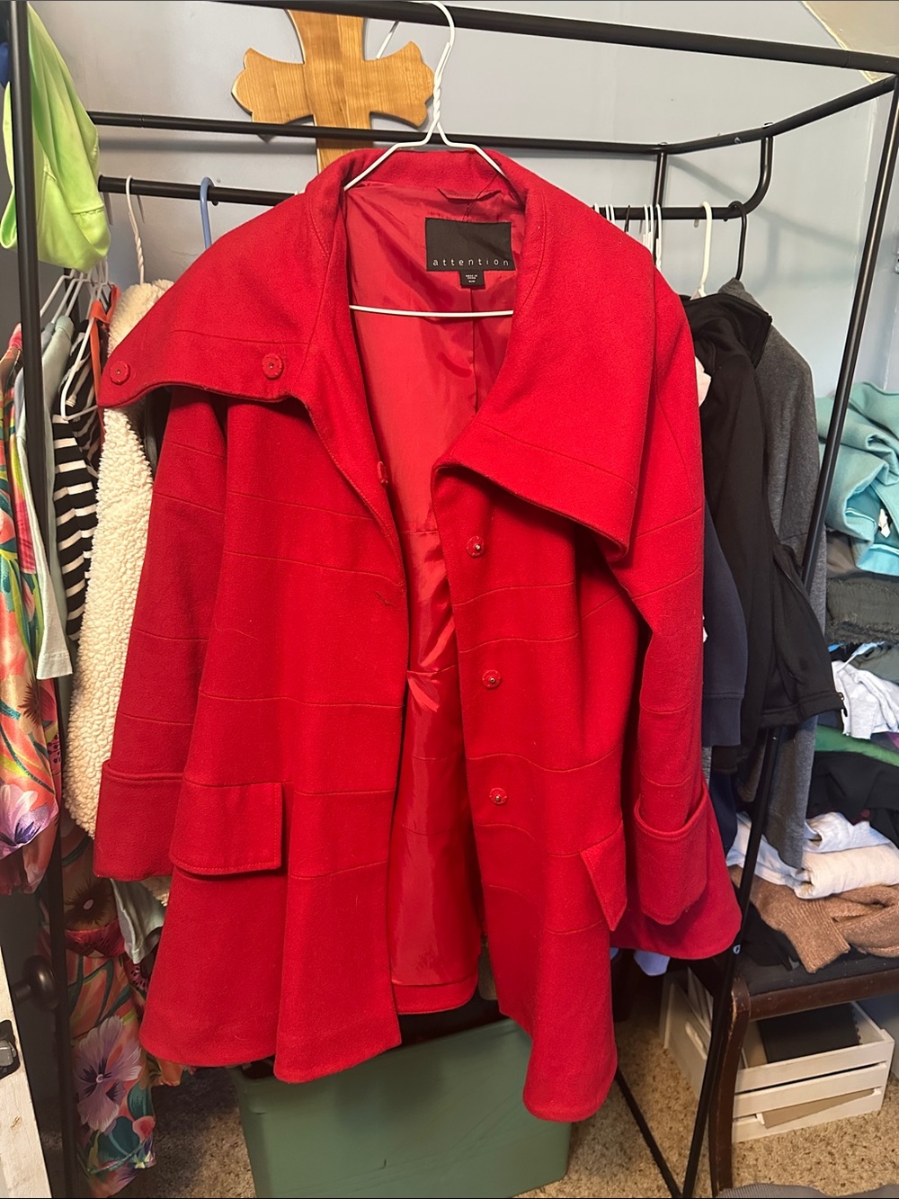 attention Red Wool-Blend Women's Peacoat